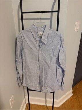 Goodfellow & Co Men’s Light Blue and White Pinstripe Button-Down Shirt